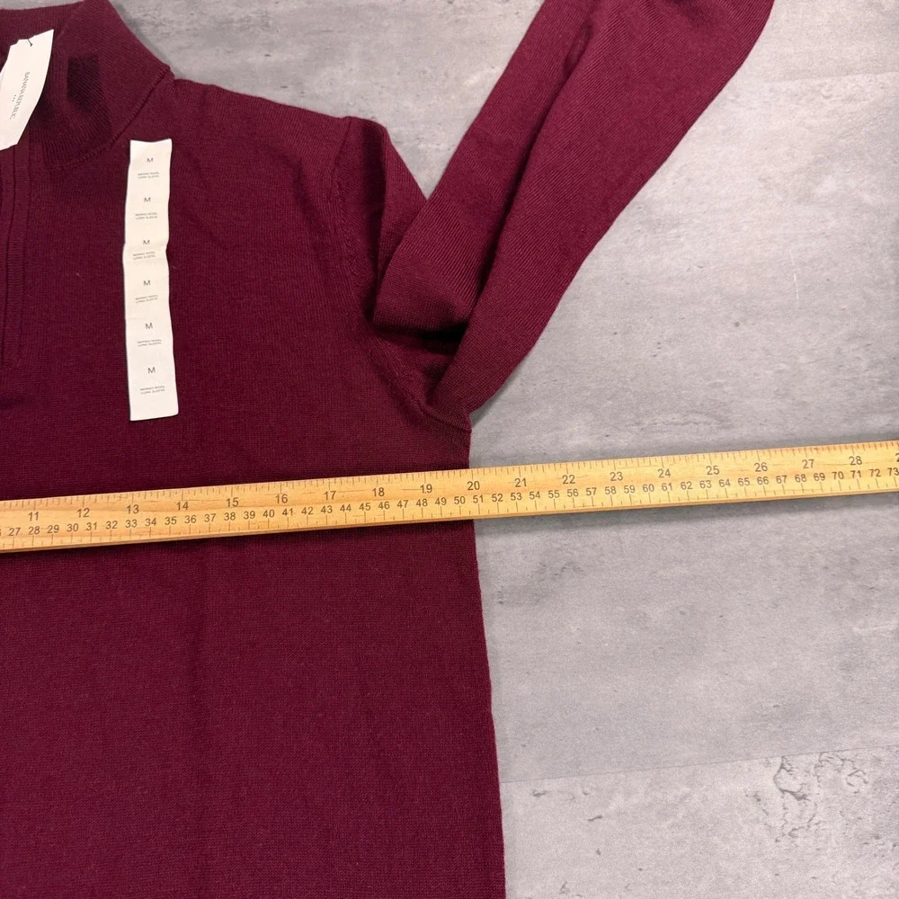 Banana Republic Sweater Mens M Merino Wool Red Wine Burgundy Quarter-Zip NEW $95